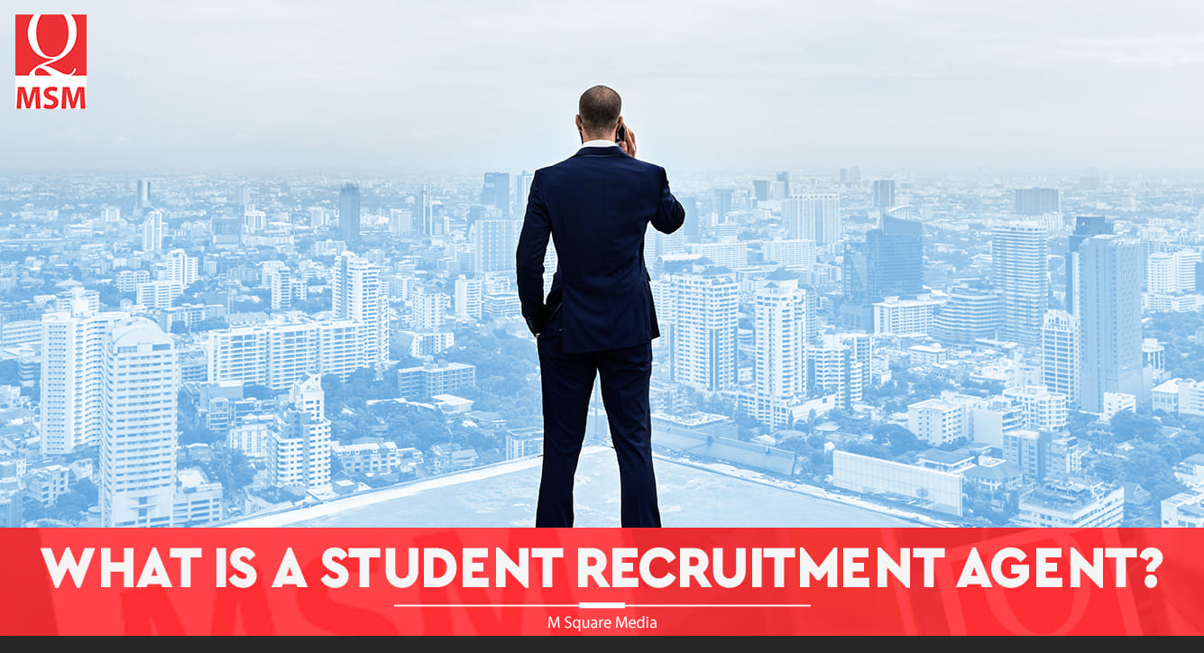 recruitment agent banner with a man standing on top